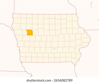 Mapa do Condado de Sac (Iowa, EUA) mostrando o Estado Federal com o Condado destacado