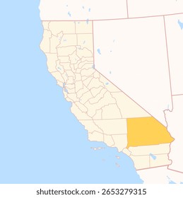 Map of the County San Bernardino (California, US) showing the Federal State with the highlighted County
