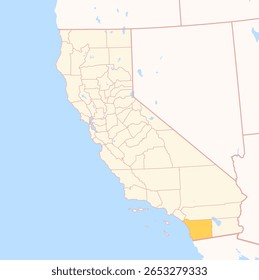 Map of the County San Diego (California, US) showing the Federal State with the highlighted County