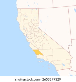 Map of the County San Luis Obispo (California, US) showing the Federal State with the highlighted County