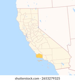 Map of the County Santa Barbara (California, US) showing the Federal State with the highlighted County