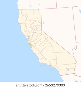 Map of the County Santa Cruz (California, US) showing the Federal State with the highlighted County