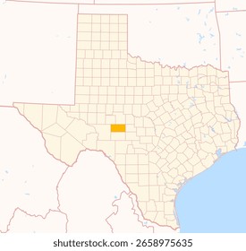 Mapa del condado de Schleicher (Texas, US) que muestra el estado federal con el condado destacado