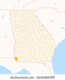 Map of the County Seminole (Georgia, US) showing the Federal State with the highlighted County