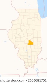 Map of the County Shelby (Illinois, US) showing the Federal State with the highlighted County