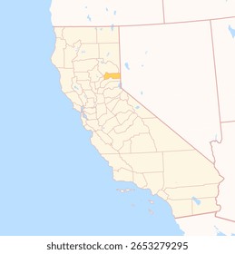 Map of the County Sierra (California, US) showing the Federal State with the highlighted County
