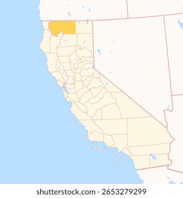 Map of the County Siskiyou (California, US) showing the Federal State with the highlighted County