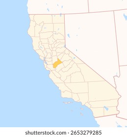 Map of the County Stanislaus (California, US) showing the Federal State with the highlighted County