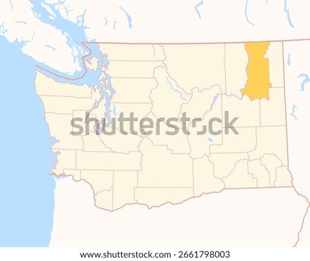 Map of the County Stevens (Washington, US) showing the Federal State with the highlighted County