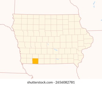 Mapa do Condado de Taylor (Iowa, EUA) mostrando o Estado Federal com o Condado destacado