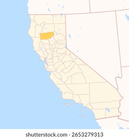 Map of the County Tehama (California, US) showing the Federal State with the highlighted County