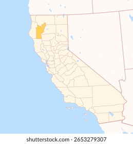 Map of the County Trinity (California, US) showing the Federal State with the highlighted County