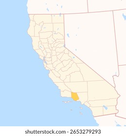 Map of the County Ventura (California, US) showing the Federal State with the highlighted County