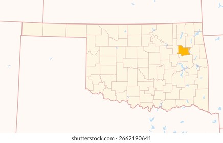Mapa do Condado de Wagoner (Oklahoma, EUA) mostrando o Estado Federal com o Condado destacado