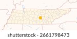 Map of the County Warren (Tennessee, US) showing the Federal State with the highlighted County