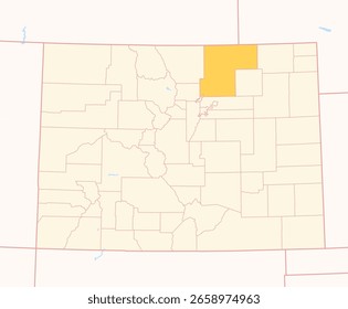 Mapa do Condado de Weld (Colorado, EUA) mostrando o Estado Federal com o Condado destacado