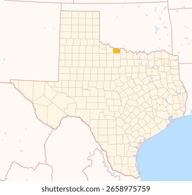 Map of the County Wichita (Texas, US) showing the Federal State with the highlighted County