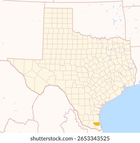 Map of the County Willacy (Texas, US) showing the Federal State with the highlighted County
