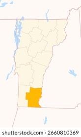 Mapa del condado de Windham (Vermont, US) que muestra el estado federal con el condado resaltado