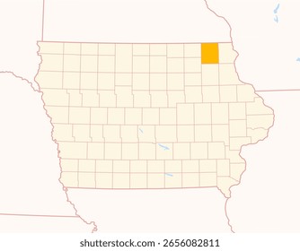 Map of the County Winneshiek (Iowa, US) showing the Federal State with the highlighted County