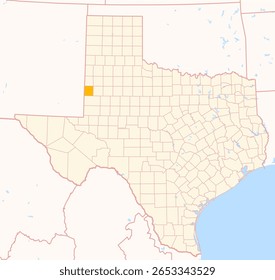 Map of the County Yoakum (Texas, US) showing the Federal State with the highlighted County