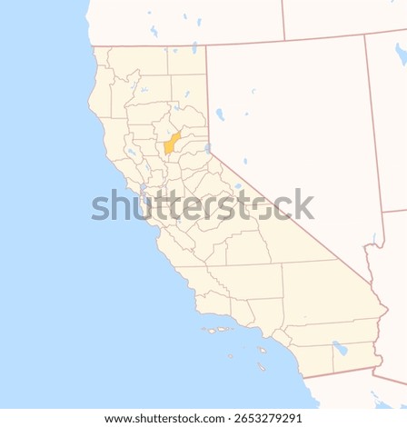 Map of the County Yuba (California, US) showing the Federal State with the highlighted County