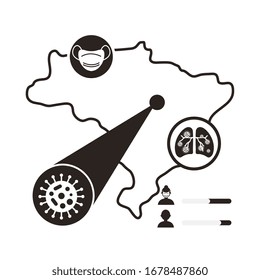 map with covid 19 information and icons, line style icon vector illustration design