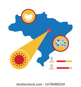 map with covid 19 information and icons, flat style icon vector illustration design