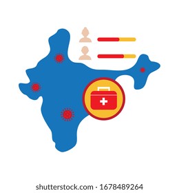 map with covid 19 information and icons, flat style icon vector illustration design