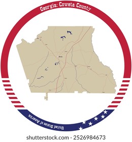 Map of Coweta County in Georgia, USA arranged in a circle.