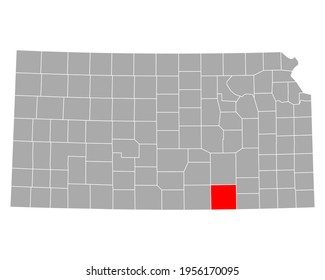 Map of Cowley in Kansas on white