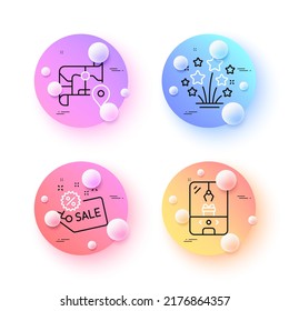 Map, Crane Claw Machine And Sale Minimal Line Icons. 3d Spheres Or Balls Buttons. Fireworks Stars Icons. For Web, Application, Printing. Journey Road, Attraction Park, Shopping Tag. Vector