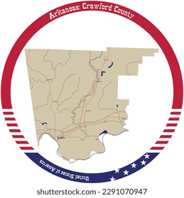 Map of Crawford County in Arkansas, USA arranged in a circle.