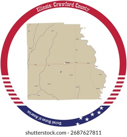Mapa do Condado de Crawford em Illinois, EUA organizado em círculo.