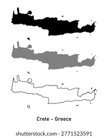 Map of Crete, an administrative region of Greece. Map in black, gray, and outlines