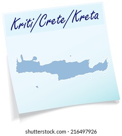 Map of Crete as sticky note in blue