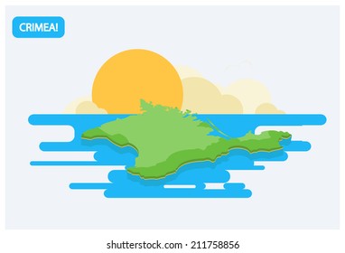 Map of Crimea in the flat style with decorative elements 