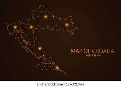 Map of Croatia - Abstract mash line and point scales on dark background. 3D mesh polygonal network connections.Vector illustration eps 10. 