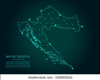 Map of croatia - Abstract mash line and point scales on dark gradient background. Wire Frame 3D mesh polygonal network line, design sphere, dot and structure. Vector illustration eps 10.