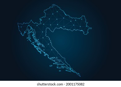 Map of croatia , Abstract mash line and point scales on dark background for your web site design map logo, app, ui,Travel. Vector illustration eps 10.