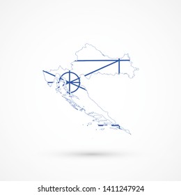 Map Croatia in Aromanians ethnic groups flag colors, editable vector. 