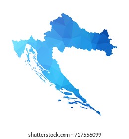 Map of Croatia - Blue Geometric Rumpled Triangular , Polygonal Design For Your . Vector illustration eps 10.