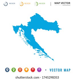 Mapa de Croacia azul e ícono de pin fijo.