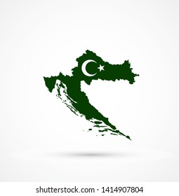 Map Croatia in Bosniaks flag colors, editable vector. 