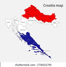 Map of the Croatia in the colors of the flag with administrative divisions vector