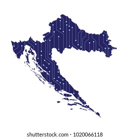 Map of Croatia country, Map of Croatia with a technological electronics circuit. Map of Croatia with electronic circuit.