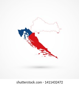 Map Croatia in Czech Republic flag colors, editable vector. 