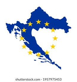 Map of Croatia with European Union flag isolated on white background.