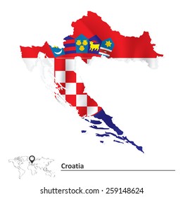 Map of Croatia with flag - vector illustration