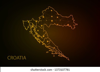 Map of Croatia - With glowing point and lines scales on The dark gradient background, 3D mesh polygonal network connections. Vector illustration eps10. - Vector - Vector